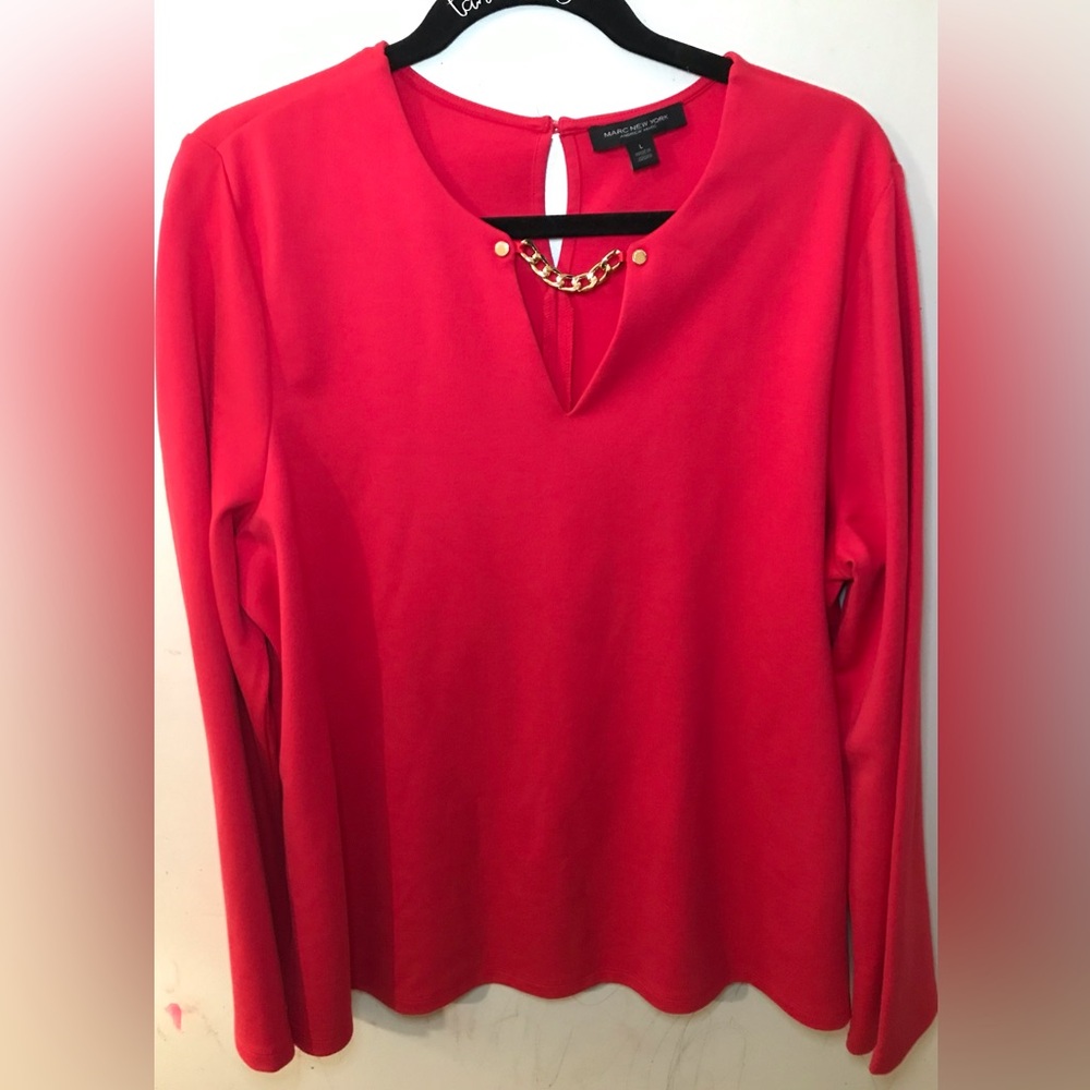 Marc New York red top with gold chain accent size Large